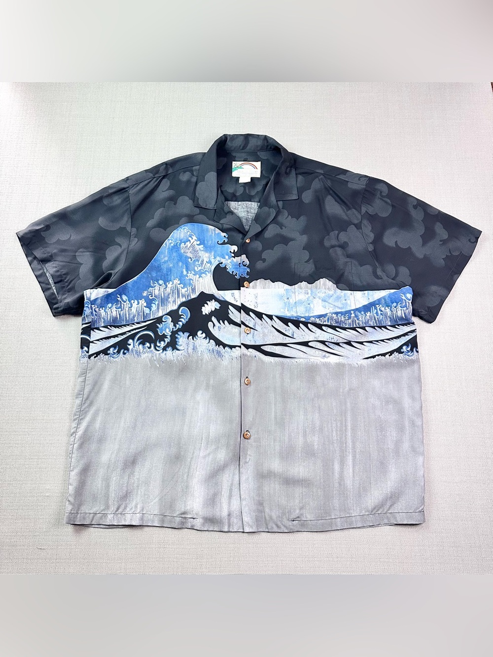 Paradise Found Kanagawa Great Wave Hawaiian Camp Shirt XL